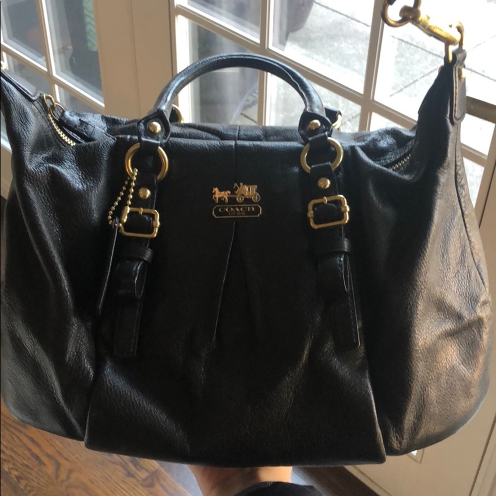 Vintage Coach Black Leather Shoulder or Hand Bag